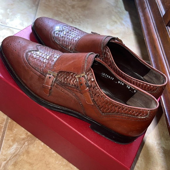 Salvatore Ferragamo Brown Woven Leather Double Monk Strap, Re-Soled, Size 10 - Picture 5 of 9